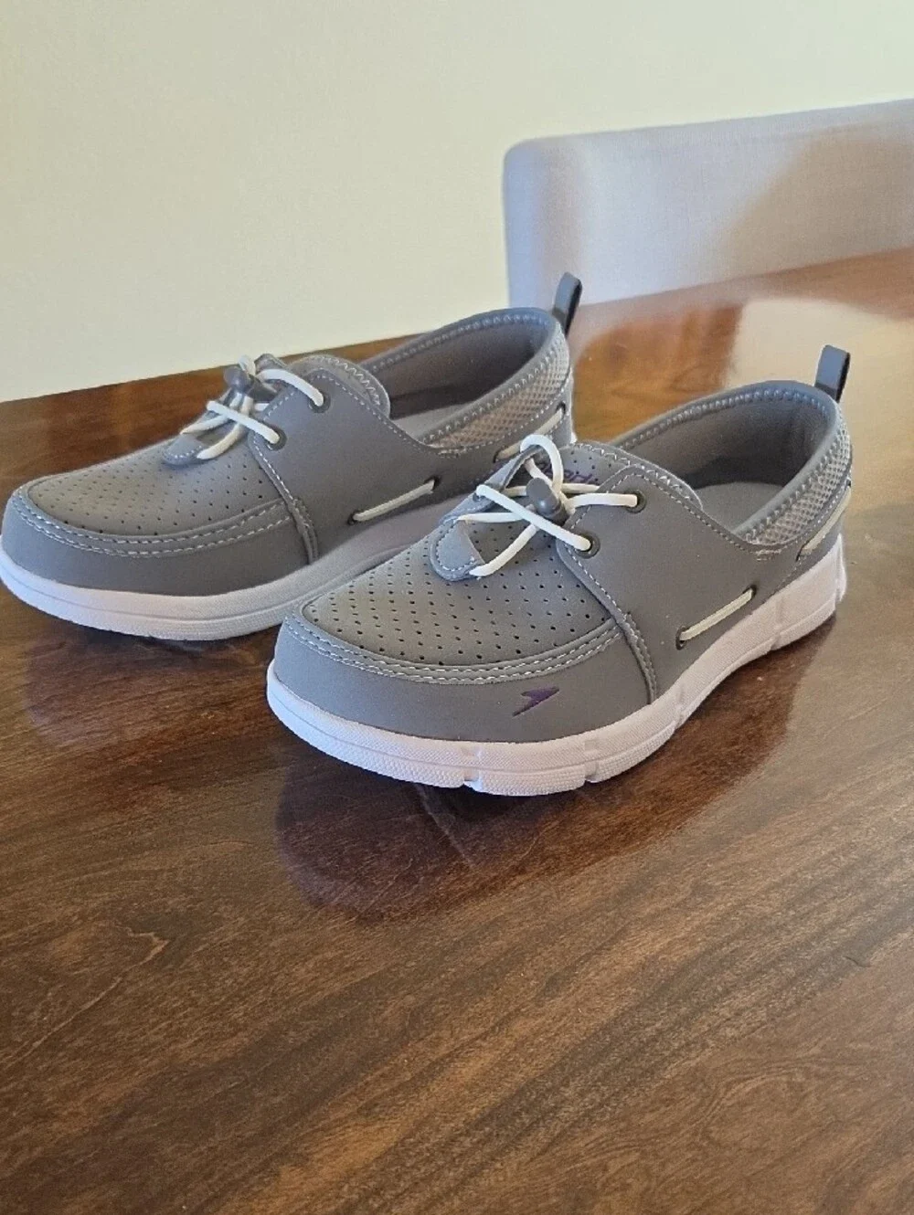 Speedo Women's Grey Perforated Slip-On Loafers with Elastic Toggle